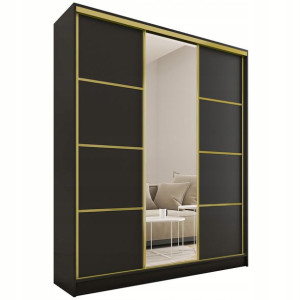 Szafa przesuwna z lustrem 150 cm GOLD mat czarny