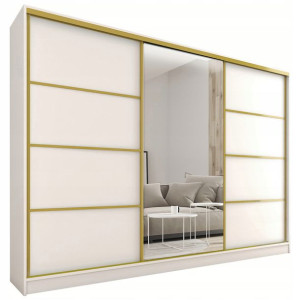 Szafa przesuwna z lustrem 280 cm GOLD biel półki