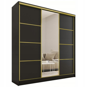 Szafa przesuwna z lustrem 180 cm GOLD czarny mat