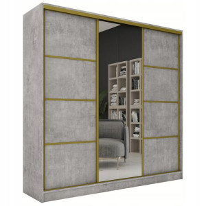 Szafa przesuwna z lustrem 200 cm GOLD beton drążki