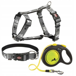 Smycz Flexi dla psa 50kg + obroża + szelki guard L
