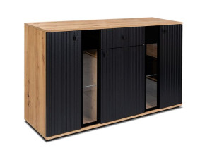 KOMODA Z LAMELAMI 140 cm STEVIL Dąb Artisan + Czarny Wybór Kolorów