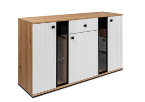 KOMODA WITRYNA LAMELE 140 cm STEVIL DĄB ARTISAN + BIAŁY Wybór Kolorów