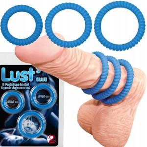 Pierścień EREKCYJNY na penisa ZESTAW sex ring 3szt LUST Niebieskie