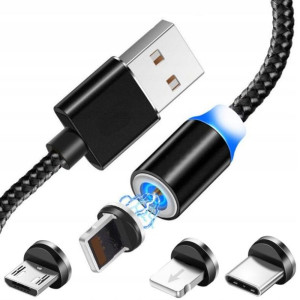 Kabel magnetyczny USB-Lightning, USB-C, Micro 3w1 100cm 517 (czarny)