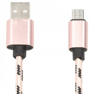 Kabel nylonowy Micro USB 100cm (różowo-czarny)