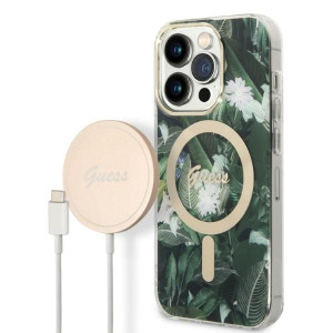 Zestaw Guess Case+ Charger Iphone 14 Pro 6,1" Hard Case Jungle Magsafe