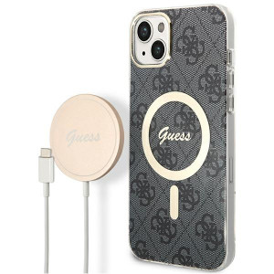 Zestaw Guess Case+ Charger Iphone14 6,1" Czarny Hard Case 4g Print Magsafe