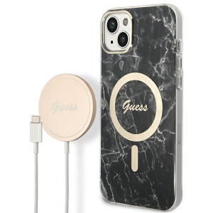 Zestaw Guess Case+ Charger Iphone 14 6,1" Hard Case Marble Magsafe