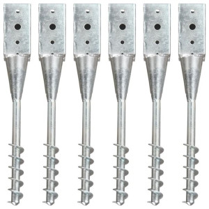 Kołki gruntowe, 6 szt., srebrne, 10x10x57 cm, stal