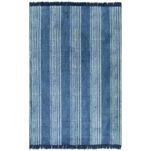 Dywan typu kilim, bawełna, 120 x 180 cm, niebieski ze wzorem