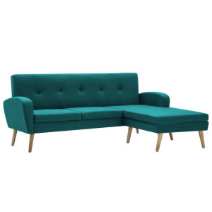 Sofa z leżanką, obita tkaniną, 186 x 136 x 79 cm, zielona
