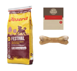 JOSERA Festival 15kg + FarmSnack Kość dla psa 10cm