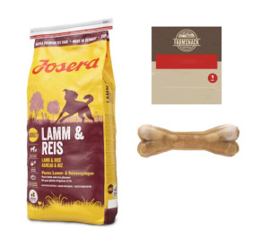 JOSERA Lamb & Rice 15kg + FarmSnack Kość dla psa 10cm