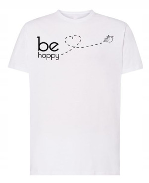 T-Shirt męski fajny nadruk Be Happy r.M