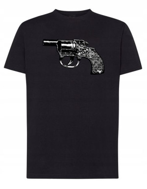 T-Shirt męski fajny nadruk REWOLWER PISTOLET R.L
