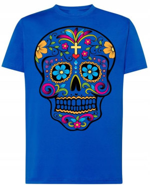 T-Shirt męski kolorowy nadruk CZASZKA r.4XL