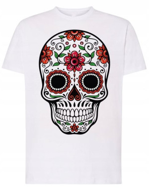 T-Shirt męski kolorowy nadruk CZASZKA r.4XL