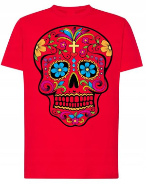 T-Shirt męski kolorowy nadruk CZASZKA r.5XL