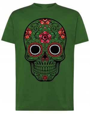 T-Shirt męski kolorowy nadruk CZASZKA r.S