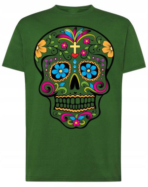 T-Shirt męski kolorowy nadruk CZASZKA r.XXL