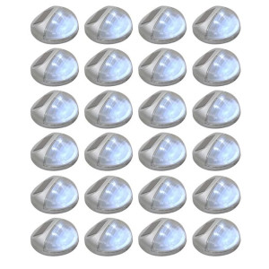 Solarne lampy ścienne LED do ogrodu, 24 szt., okrągłe, srebrne