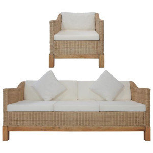 2-częściowy zestaw wypoczynkowy z poduszkami, naturalny rattan