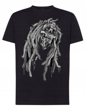 T-Shirt męski nadruk czaszka dredy Marley r.5XL
