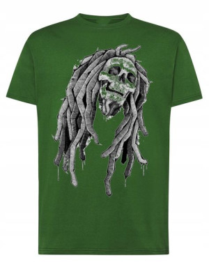 T-Shirt męski nadruk czaszka dredy Marley r.XS
