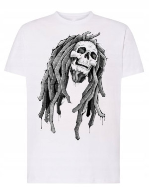 T-Shirt męski nadruk czaszka dredy Marley r.XS