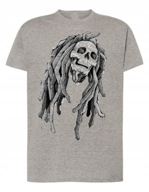 T-Shirt męski nadruk czaszka dredy Marley r.XS