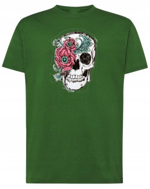 T-Shirt męski nadruk Czaszka z Kwiatami r.L