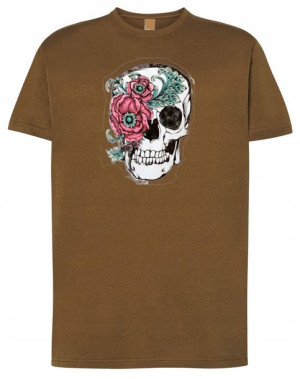 T-Shirt męski nadruk Czaszka z Kwiatami r.S