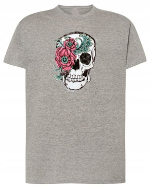 T-Shirt męski nadruk Czaszka z Kwiatami r.XL