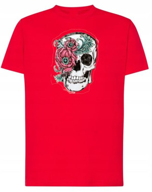T-Shirt męski nadruk Czaszka z Kwiatami r.XL