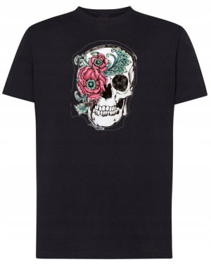 T-Shirt męski nadruk Czaszka z Kwiatami r.XS