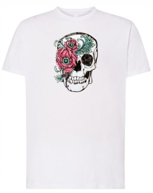 T-Shirt męski nadruk Czaszka z Kwiatami r.XXL