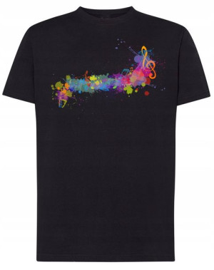 T-Shirt męski nadruk kolorowe Nutki Muzyka r.L