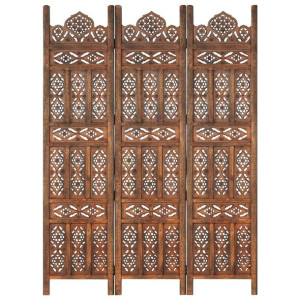Parawan 3-panelowy, rzeźbiony, brązowy 120x165 cm, drewno mango