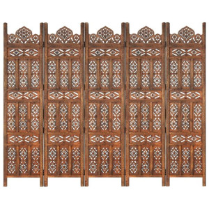Parawan 5-panelowy, rzeźbiony, brąz, 200x165 cm, drewno mango