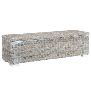 Skrzynia, 120 cm, biała, rattan kubu i lite drewno mango