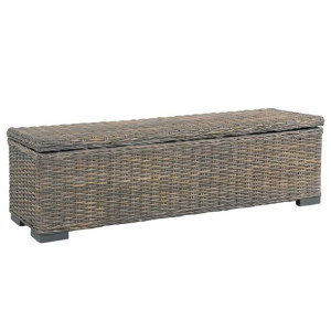 Skrzynia, 120 cm, szara, rattan kubu i lite drewno mango