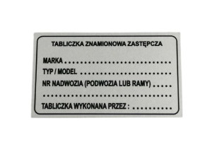 Tabliczka znamionowa zastępcza do pojazdów opisowa