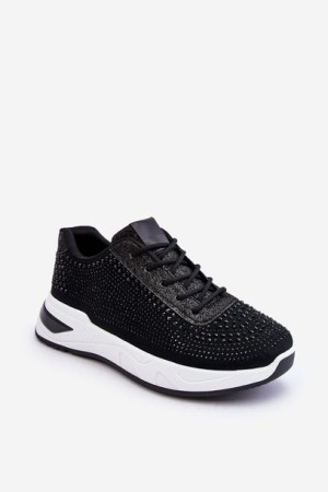 Damskie Sneakersy Z Cyrkoniami Czarne Raiden