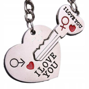 Podwójny brelok I LOVE YOU serce klucz na prezent