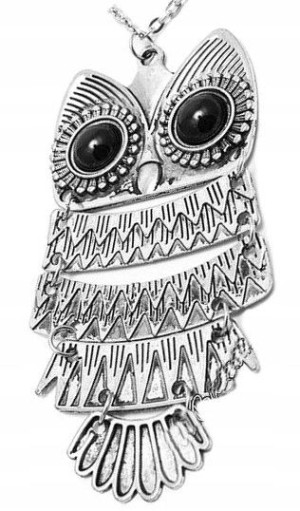 Naszyjnik SOWA długi srebrny damski Retro owl
