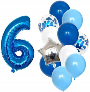 Balony urodzinowe 12szt niebieskie cyfra 6 latka