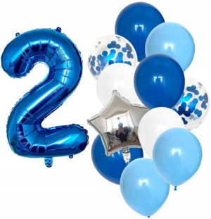 Balony urodzinowe 12szt niebieskie cyfra 2 latka