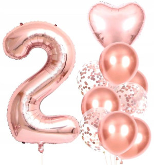 Balony 10szt na Drugie urodziny różowe konfetti