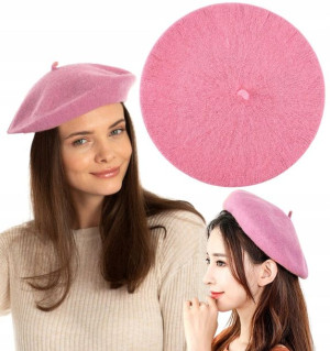 Czapka damska beret z antenką francuski różowy